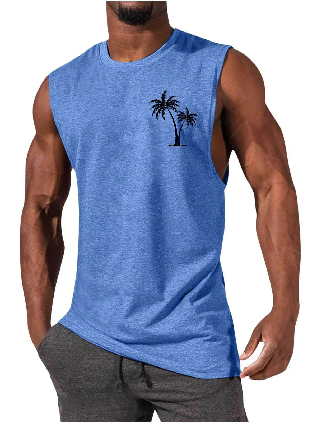 Stylish Embroidered Beach Tank Top in various colors with unique coconut tree design