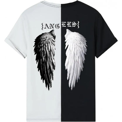 Men's short-sleeved street sports t-shirt with a digital print pattern, available in multiple sizes.