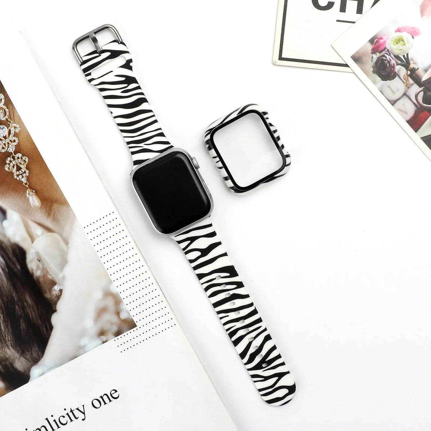 Printed silicone watch strap for Apple Watch 1-6 and SE models in multiple sizes