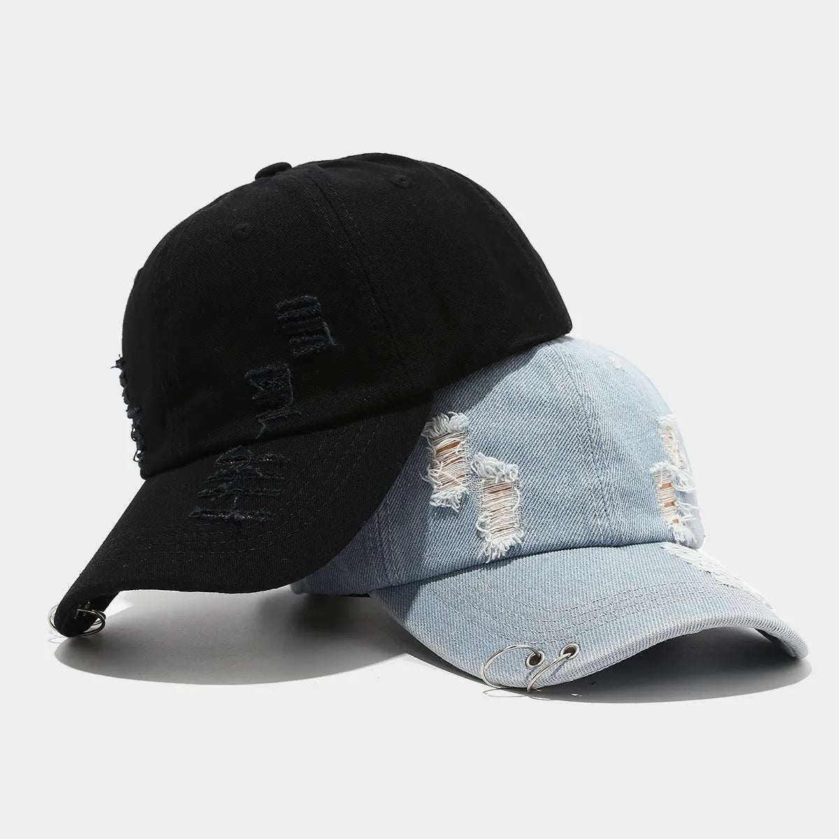 Men's adjustable denim baseball cap with dome crown in black, white or light blue