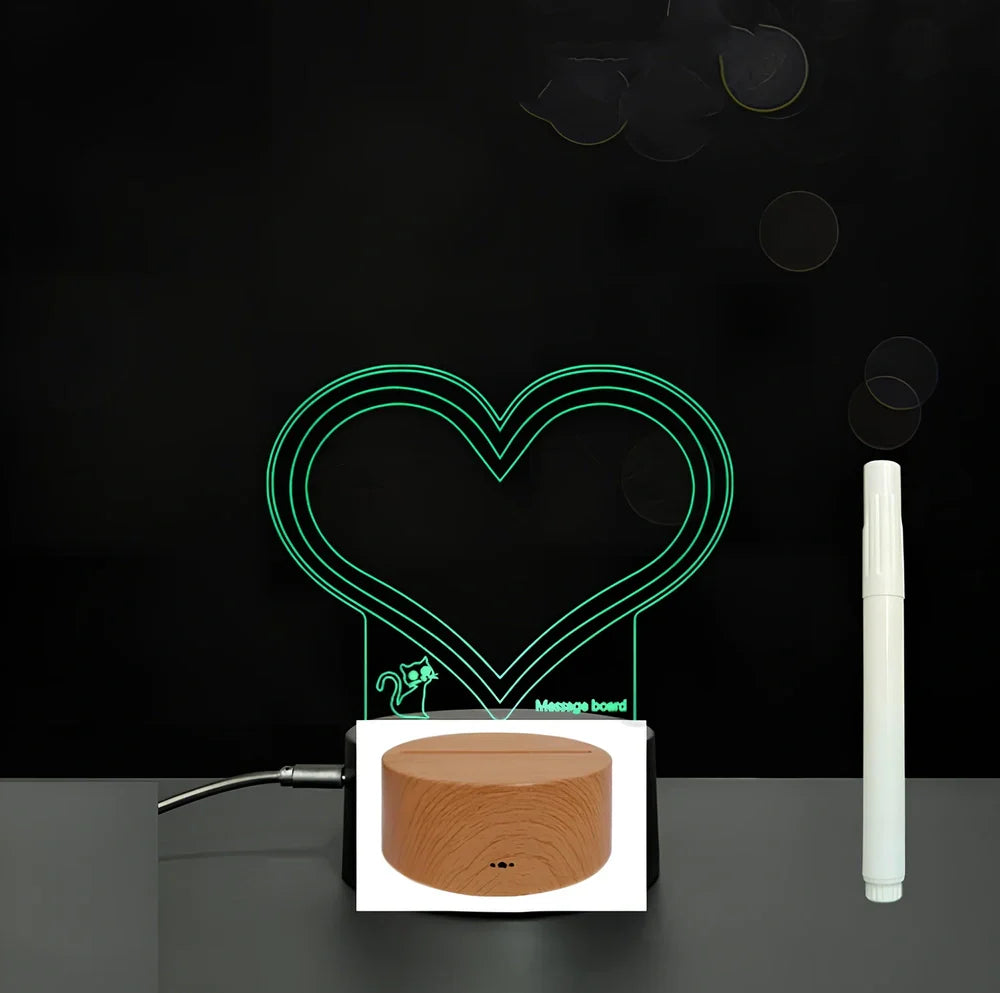 3D acrylic LED message board with touch controls showing illuminated writing on 3.5mm thick surface