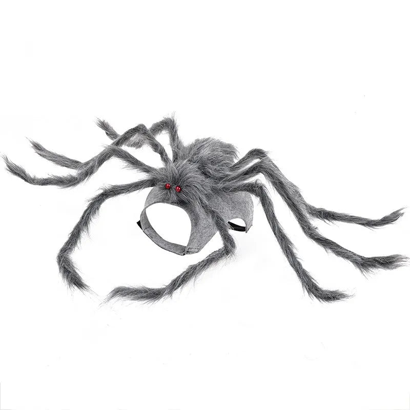 Halloween big spider pet costume for dogs and cats in grey, brown, black, or purple with adjustable sizes