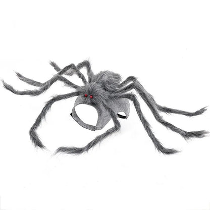 Halloween big spider pet costume for dogs and cats in grey, brown, black, or purple with adjustable sizes