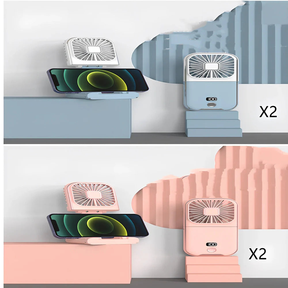 F30Pro folding portable handheld fan in white with digital display, 169x81x20mm size, USB charging, plastic blades for cooling