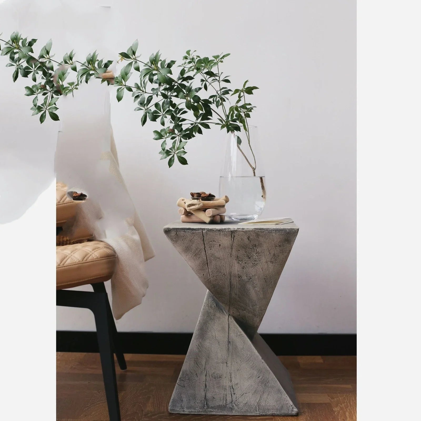 Nordic geometric coffee table with magnesium oxide surface measuring 32×46cm in black, grey, or wood finish