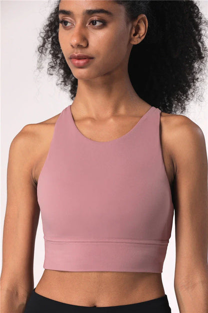 Supportive strappy longline yoga sports bras in various colors and sizes