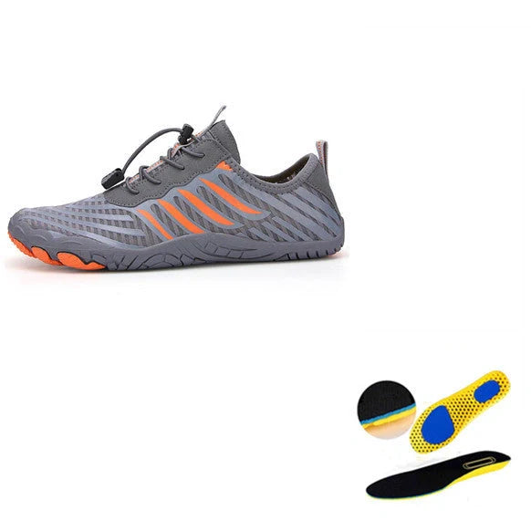 Leisure swimming wading shoes with non-slip rubber sole in grey, black, white, and moonlight colors