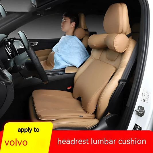 Volvo car headrest neck pillow and lumbar support cushions in brown, black, beige and coffee colours