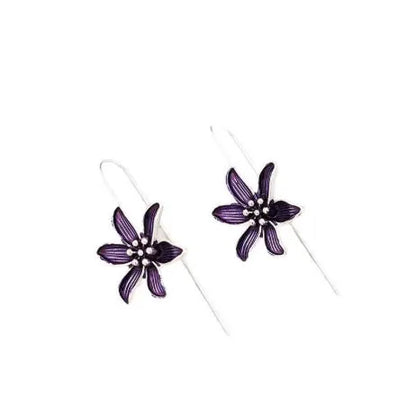 Purple flower-shaped alloy earrings with electroplated finish and post fastening