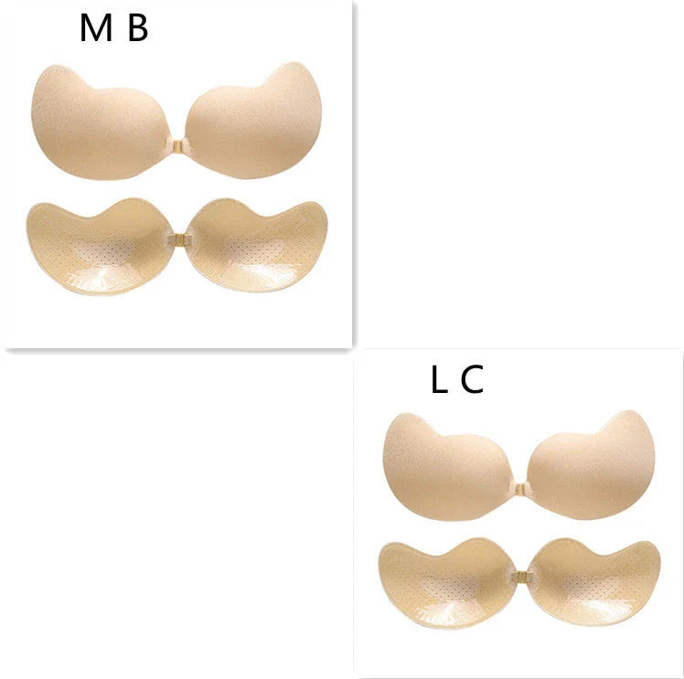 A discreet, backless and strapless silicone bra that provides a natural lift and invisible support under clothing.