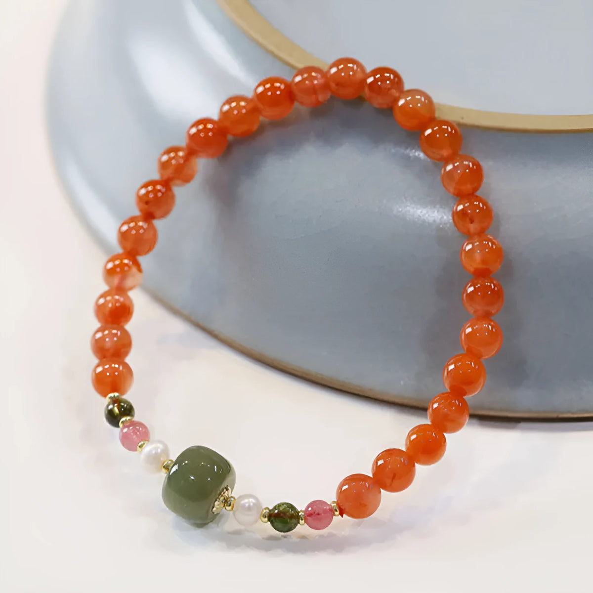 Natural Sichuan cherry red south red agate women's bracelet with round beads in ethnic retro style