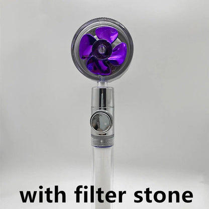 High-performance water-saving shower head with 360-degree rotation and fan feature, offering a luxurious shower experience
