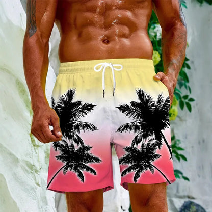 Men's micro-elastic quick-drying swimming trunks in polyester fabric showing colour and fit details