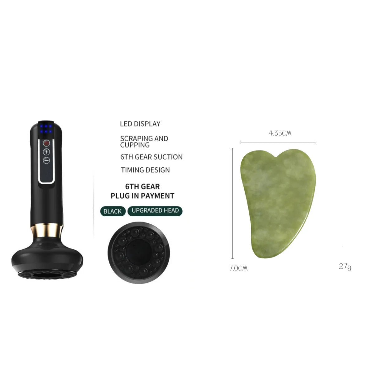Green electric vacuum cupping massager device with USB charging cable