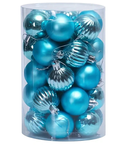 34 Christmas tree ball ornaments in assorted colours with 6cm diameter plastic construction