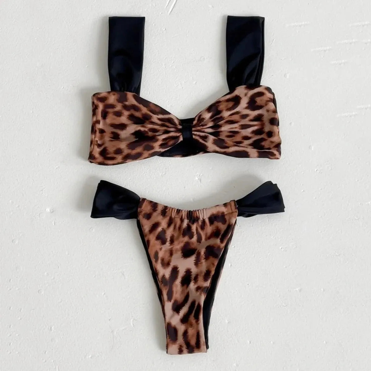 Women's leopard print bikini set with tube top design and matching T-pants