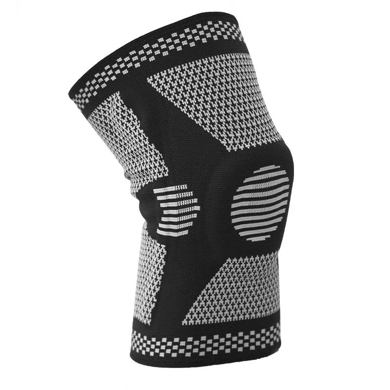 Polyamide silicone spring knee pads in blue, green, orange, and white colours shown in L, M, and XL sizes.