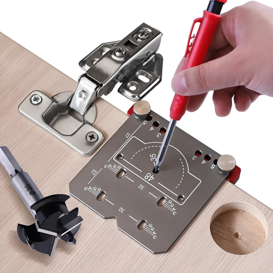 35mm adjustable hinge positioning ruler with hard alloy blade for cabinet door installation.