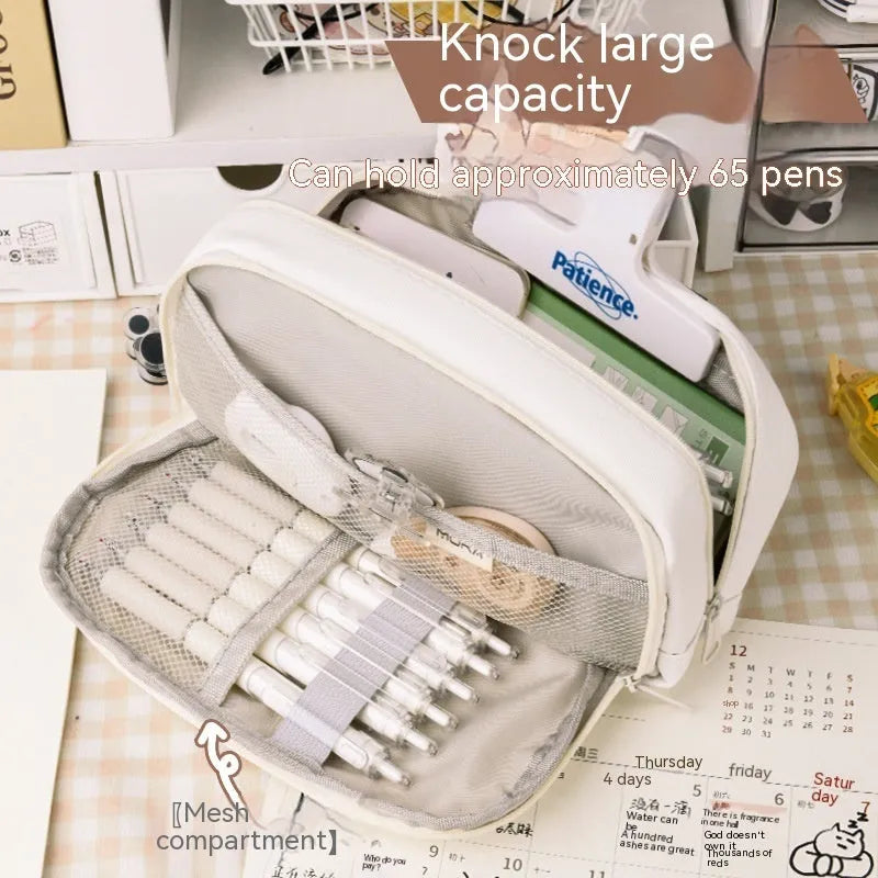 Korean-style canvas pencil case in four colours storing approximately 80 pens
