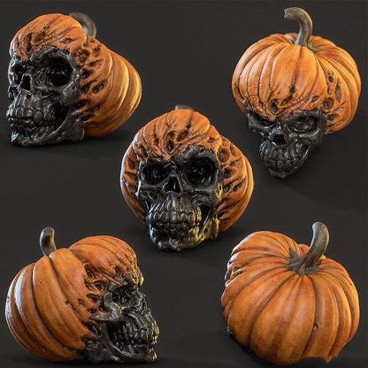 Hand-painted synthetic resin Halloween ornament featuring pumpkin skull design measuring 10cm tall