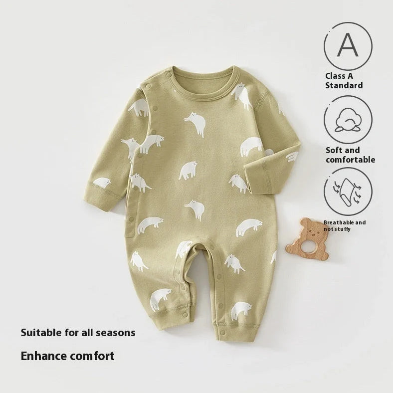 Pure cotton boneless baby jumpsuit with long sleeves in apricot colour for infant wear