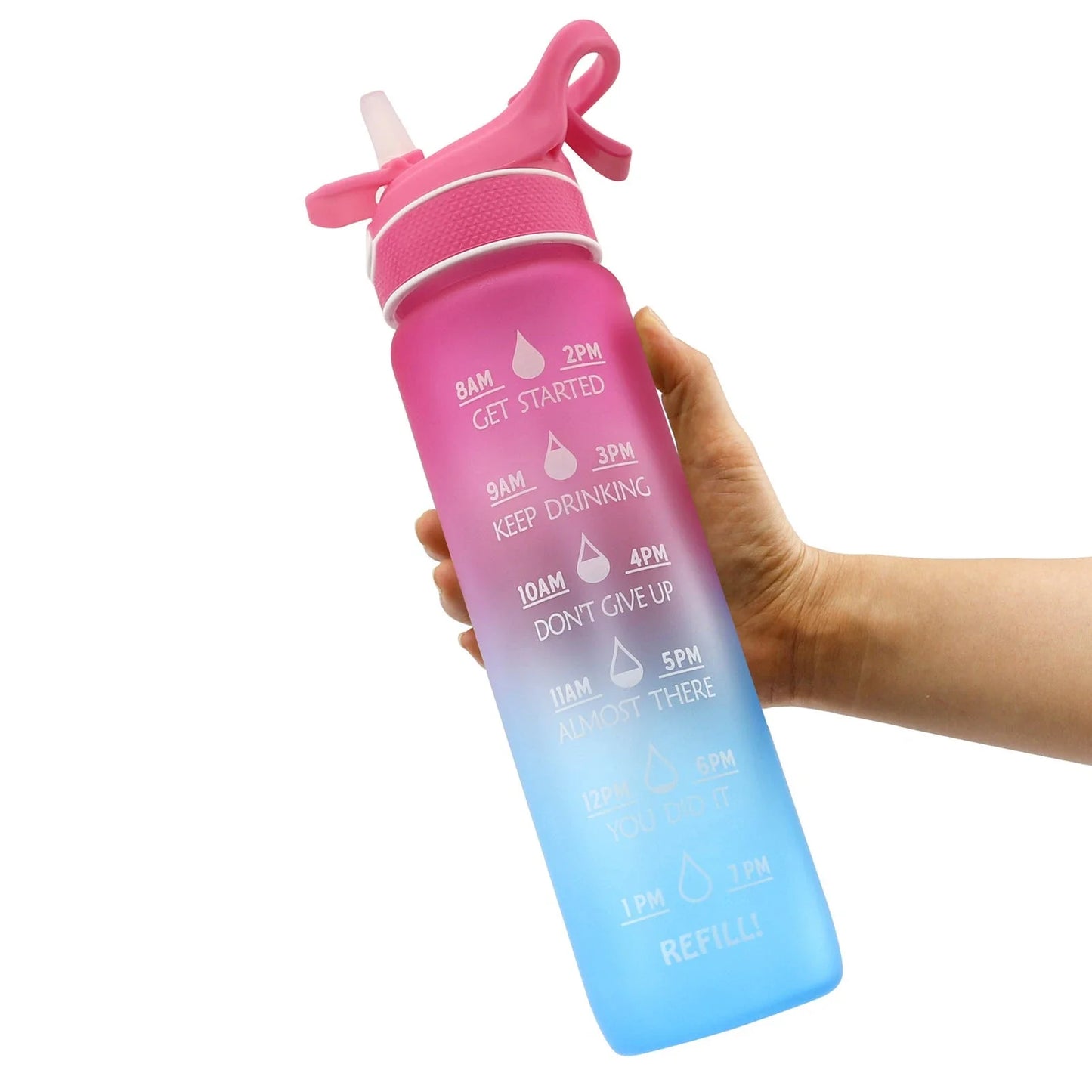 Innovative sports water bottle with one-touch opening, anti-choking straw, and time-marking feature for convenient hydration