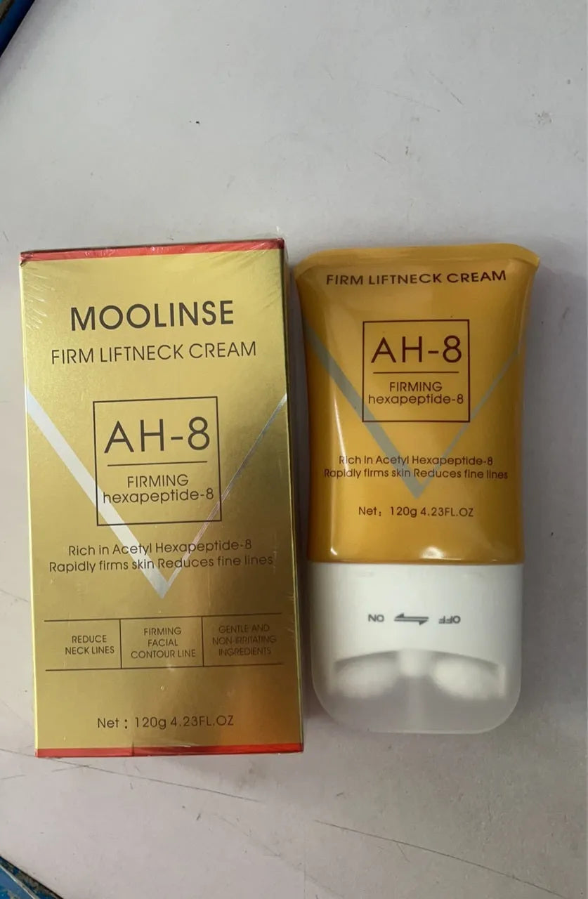Neck moisturising cream tube with a massage roller applicator for dry skin care.