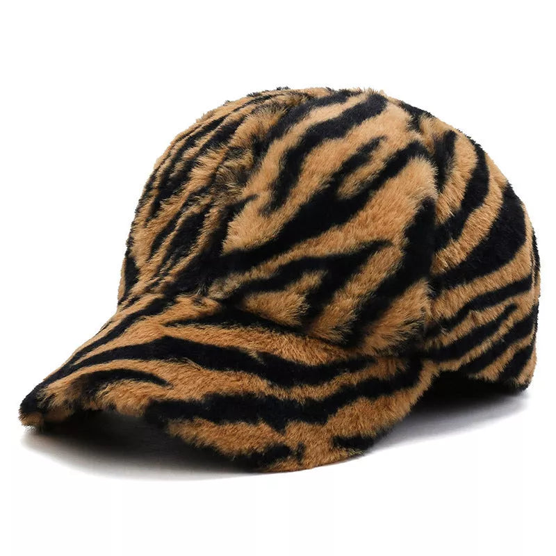 Adjustable leopard fleece baseball cap in various prints for winter wear