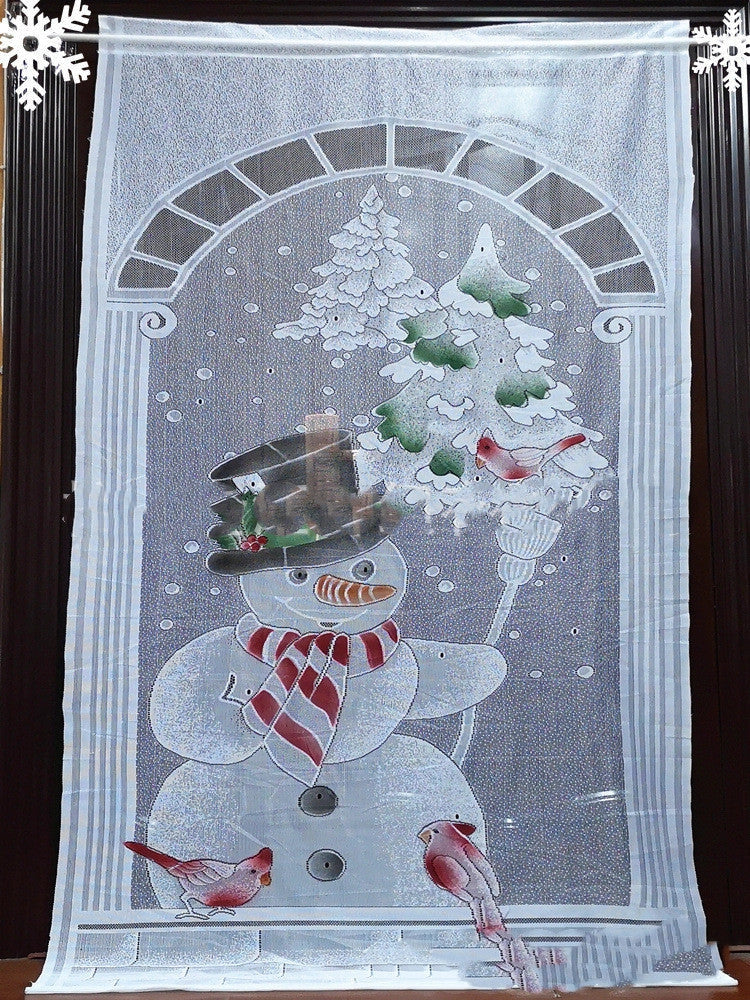 Christmas themed blackout curtains with Santa, snowmen, deer, and presents designs