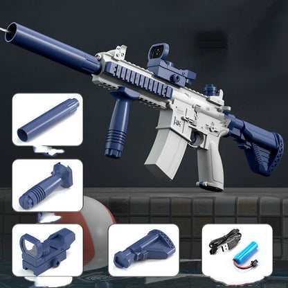Blue and pink rechargeable electric water guns with automatic continuous firing capability