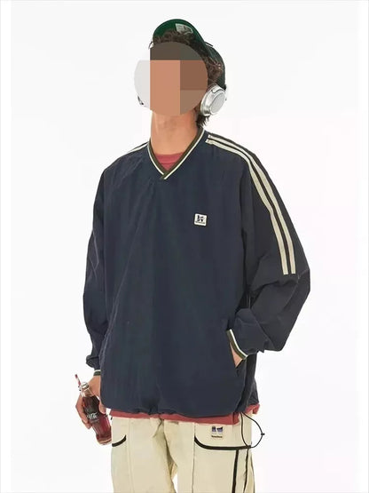 Harajuku Style American Retro Sweater in apricot and navy blue colors