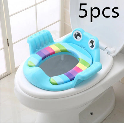 Adjustable non-slip baby toilet seat in pink, sky blue, and green for children aged 1-6 years