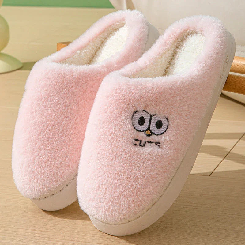 Cozy cartoon slippers with big eyes, available in various colors and sizes for couples to enjoy at home