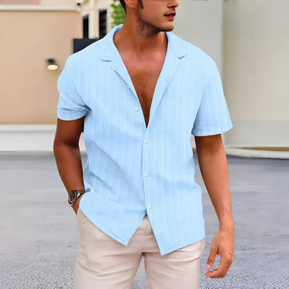 British-style corduroy short sleeve shirt with lapel collar in solid colour options