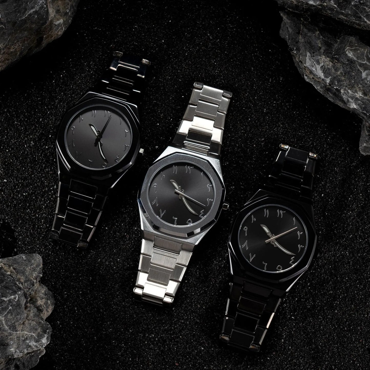Men's business casual steel belt quartz watch showing 10mm profile and black silver colour option.