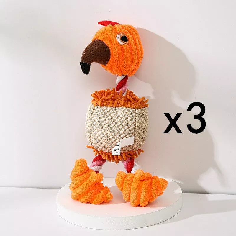 Donkey-shaped corduroy chew toy for dogs with squeaker, available in white, brown, and gray