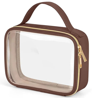 Transparent PVC lipstick storage wash bag with detachable chain showing cosmetic organisation