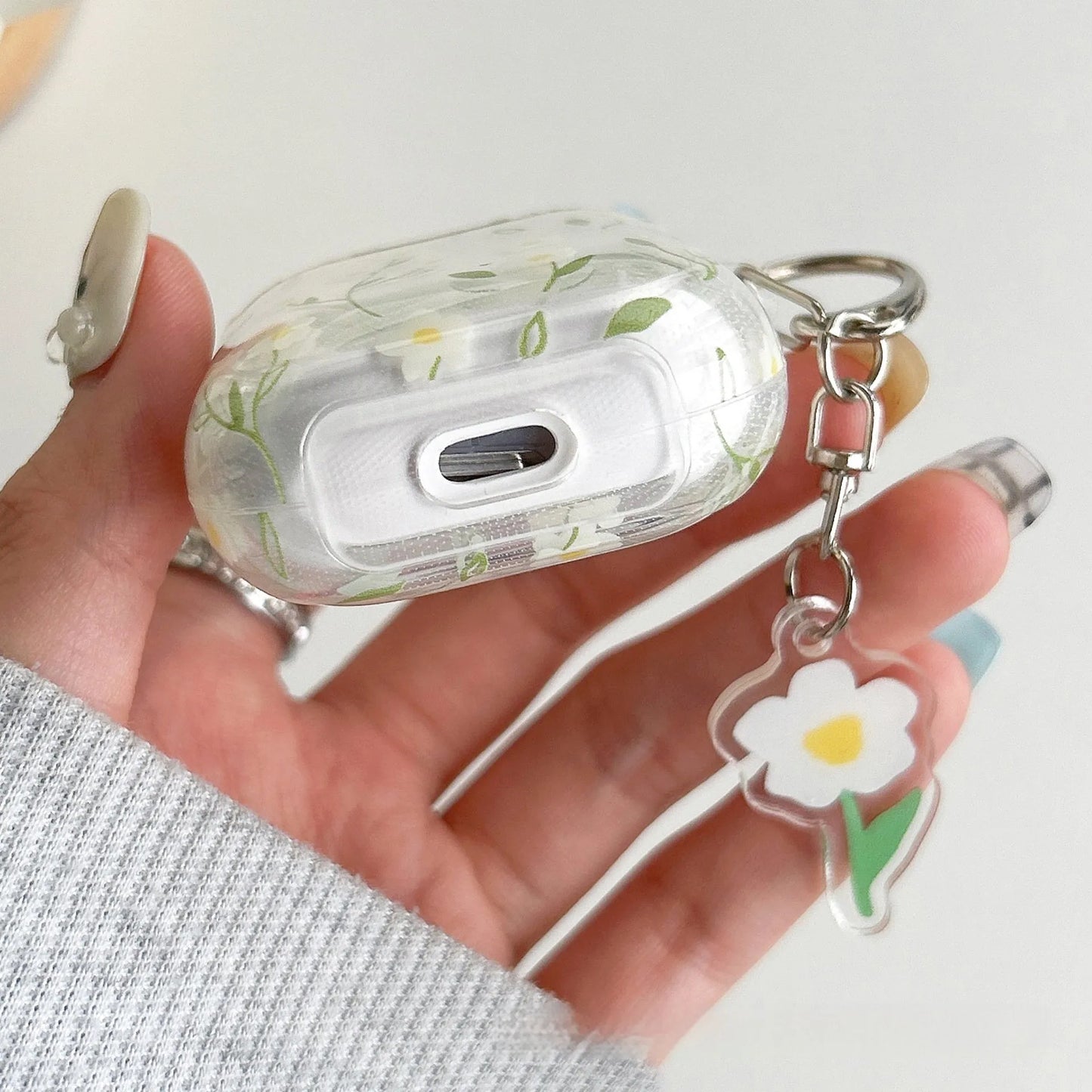 White floral pattern transparent TPU protective cover for Apple AirPods case