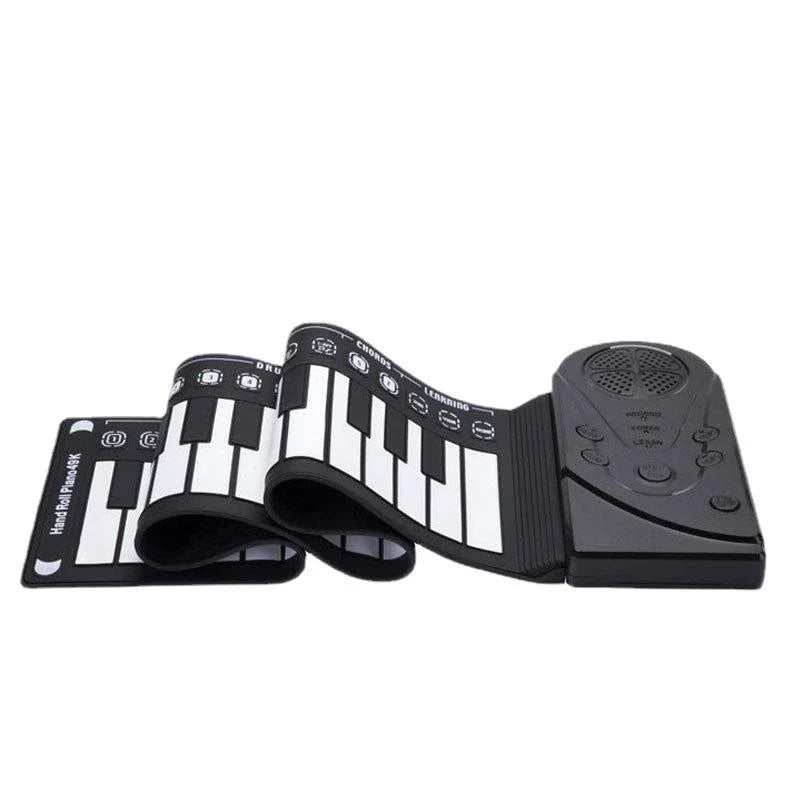 Portable 88-key digital piano with flexible, roll-up design for easy transportation and storage