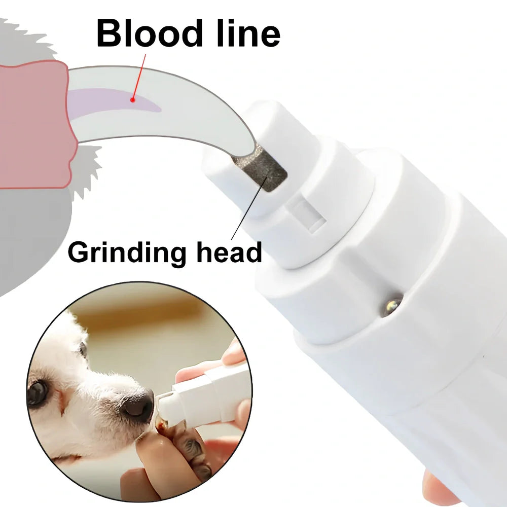 Blue electric pet nail polisher with LED light showing ergonomic grip and grinding head