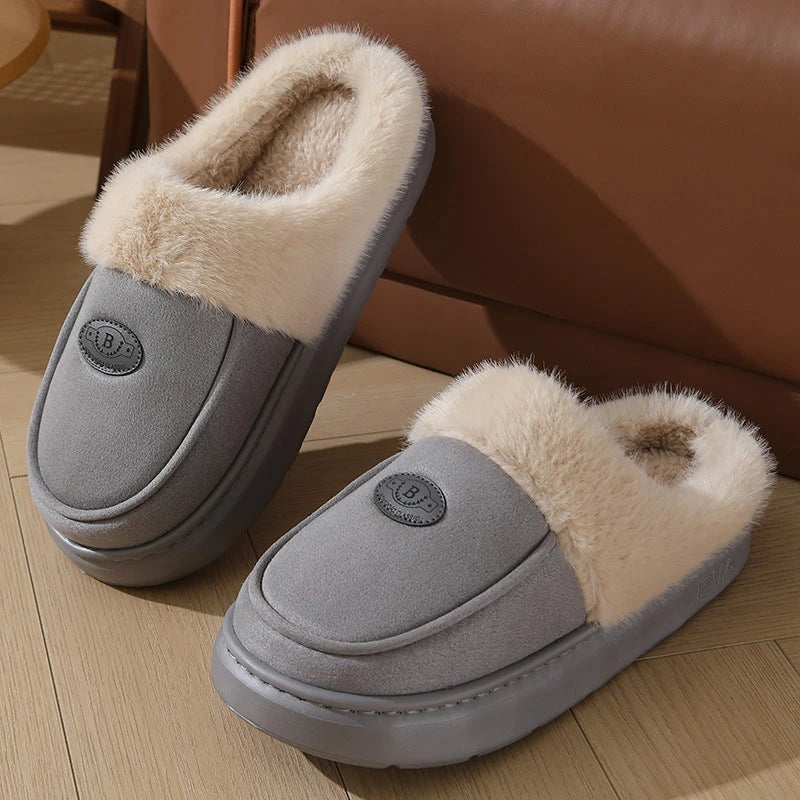 Cozy, plush winter slippers for men in various colors with non-slip rubber soles