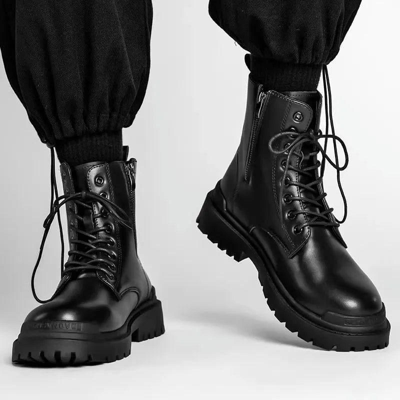 Men's mid-top waterproof boots in black and brown with non-slip rubber sole, sizes 39-44
