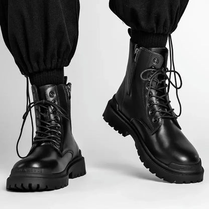 Men's mid-top waterproof boots in black and brown with non-slip rubber sole, sizes 39-44