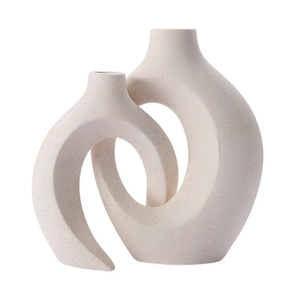 European ceramic vase set with two matching pieces and glazed surface finish