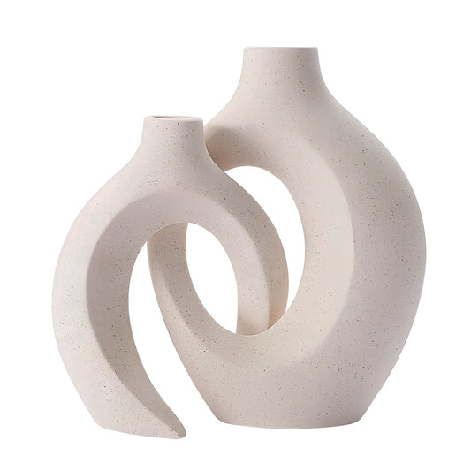 European ceramic vase set with two matching pieces and glazed surface finish
