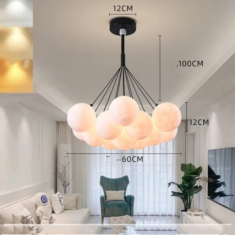 Nordic fish design bedroom chandelier with gold and black 12cm bubble lights and iron pendant construction