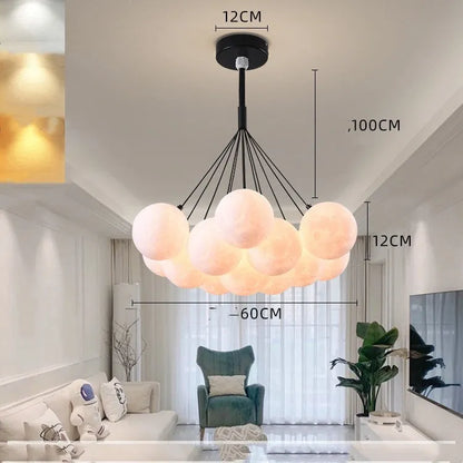 Nordic fish design bedroom chandelier with gold and black 12cm bubble lights and iron pendant construction