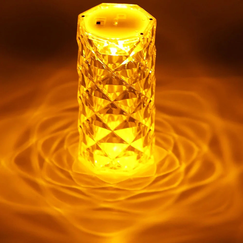 Clear acrylic table lamp with rose petal pattern, 12.2cm height, LED lighting