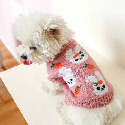Bowknot hollow knit dog sweater in various colors and patterns