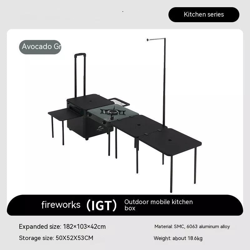 Avocado Green Mobile Kitchen Box for outdoor cooking and camping